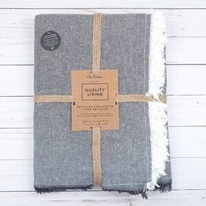 Park B Smith Fabric Tablecloth 60x84 Recycled Fibers Gray White Fringe